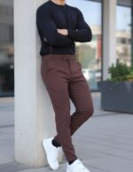 Men's Lycra Formal Pants Brown - Image 2