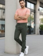 Men's Lycra Formal Pants Olive Green - Image 2