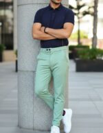 Men's Lycra Formal Pants Pista Green - Image 2