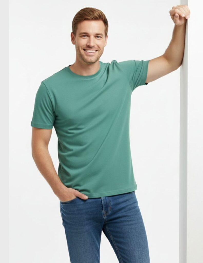 velvom-men-half-sleeve-tshirt-green-model-side