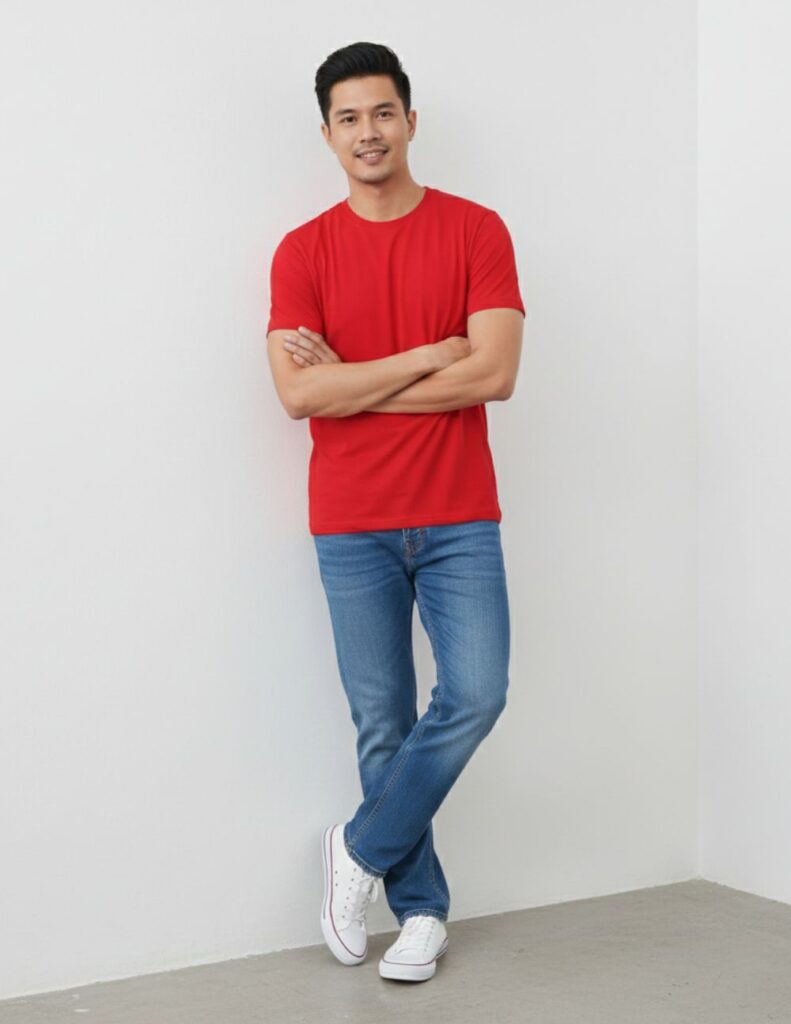 velvom-men-half-sleeve-tshirt-red-model-front