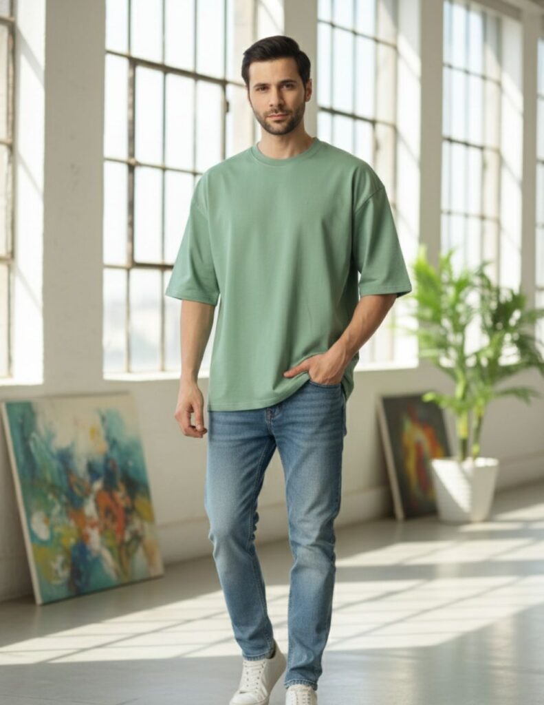 velvom-men-oversized-tshirts-light-green-model-front