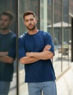 velvom-men-oversized-tshirts-navy-blue-model-standing