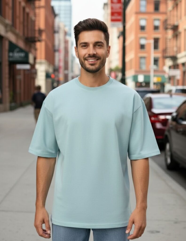 velvom-men-oversized-tshirts-ocean-blue-model-front