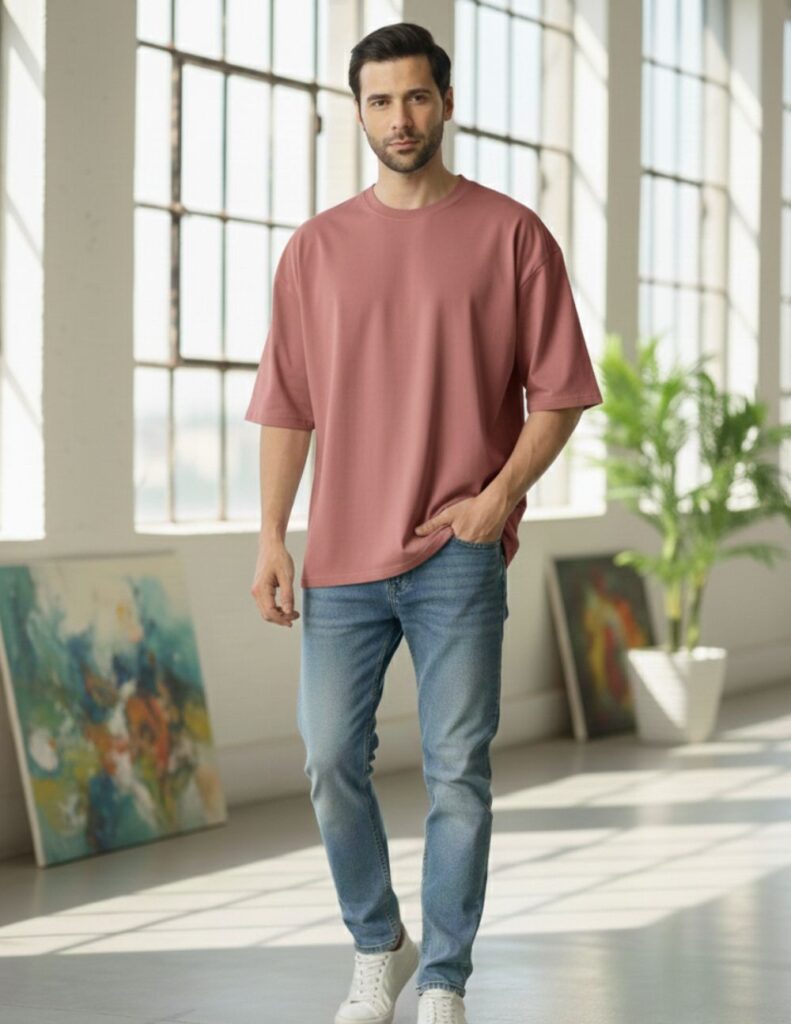 velvom-men-oversized-tshirts-onion-pink-model-front