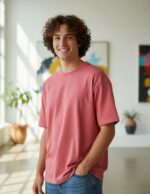 velvom-men-oversized-tshirts-punch-pink-model-front