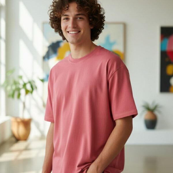 velvom-men-oversized-tshirts-punch-pink-model-front