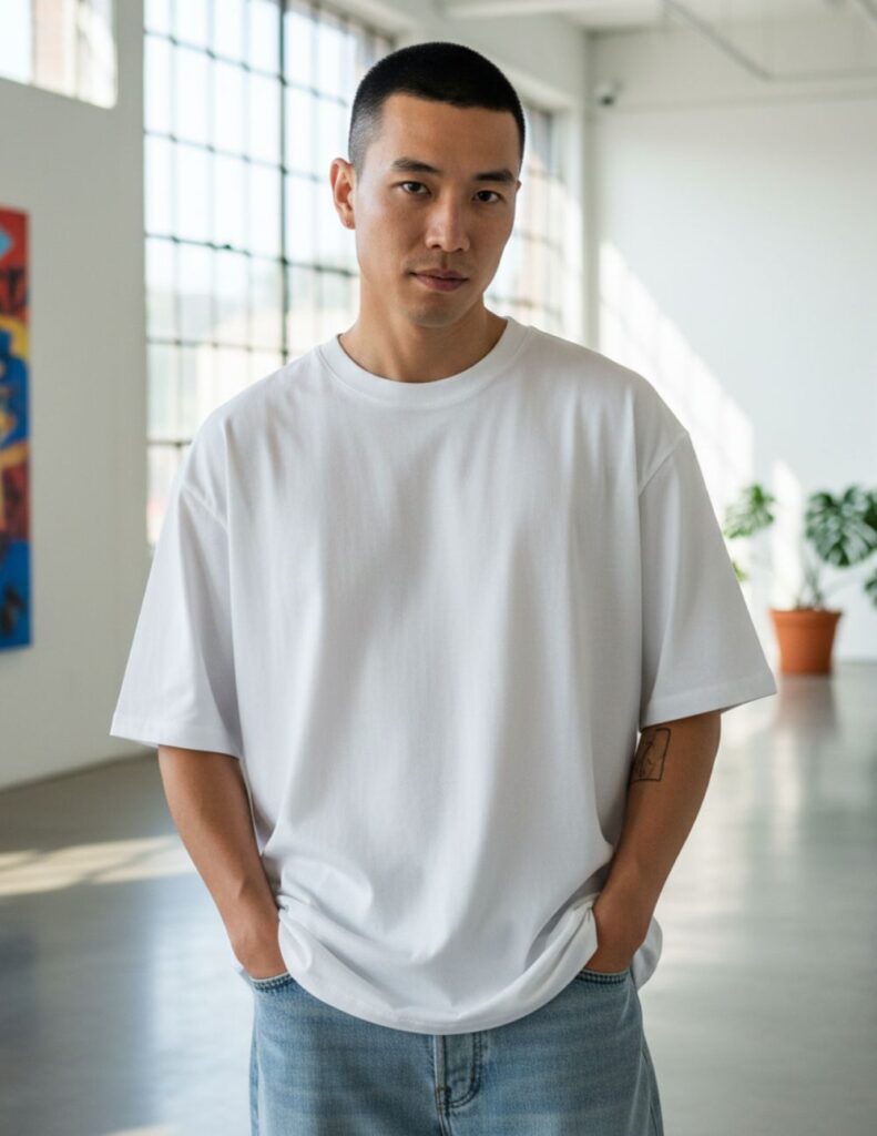 velvom-men-oversized-tshirts-white-model-front