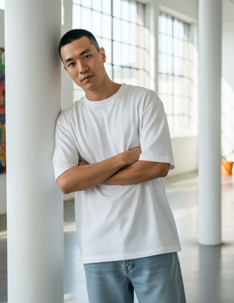 velvom-men-oversized-tshirts-white-model-standing