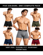 VELVOM Men’s Cotton Stretch Trunks – 5 Pack | Black, Navy, Grey, Olive & Maroon - Image 2